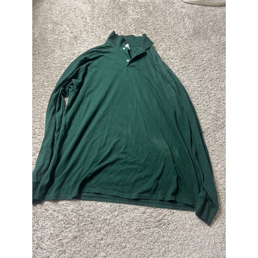 Jerzees SpotShield Mens XL Long Sleeve Polo Shirt Forest Green 50/50 Blend